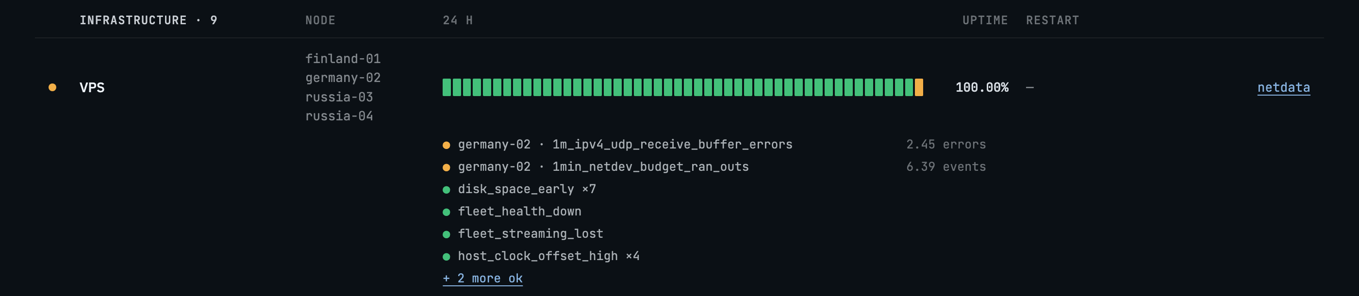 The expanded VPS row on the private page